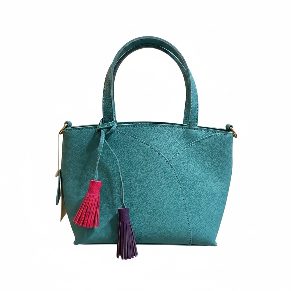 NWT Mellow World Teal Blue Vegan Leather Tassel Satchel Crossbody Handbag Boho